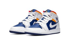 Air Jordan 1 Mid White Laser Orange Deep Royal Blue (GS)
